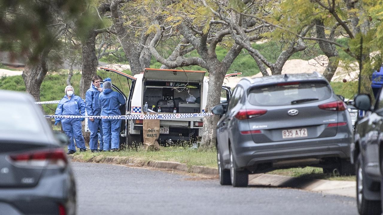 Forensic police and detectives investigate the scene of an alleged death in custody in Stone St Wilsonton. Thursday, October 7, 2021. Picture: Nev Madsen.