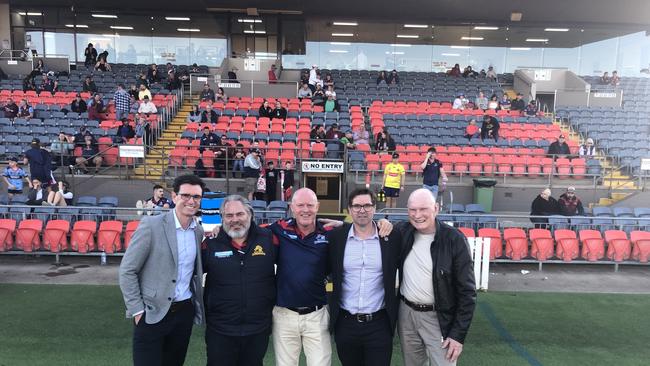 Enjoying the Western Clydesdales and CQ Capras game are (from left) QRL CEO Ben Ikin, Western Clydesdales CEO Shane Sullivan, Tony Coonan, Toowoomba Regional Council mayor Geoff McDonald and QRL chairman Bruce Hatcher.