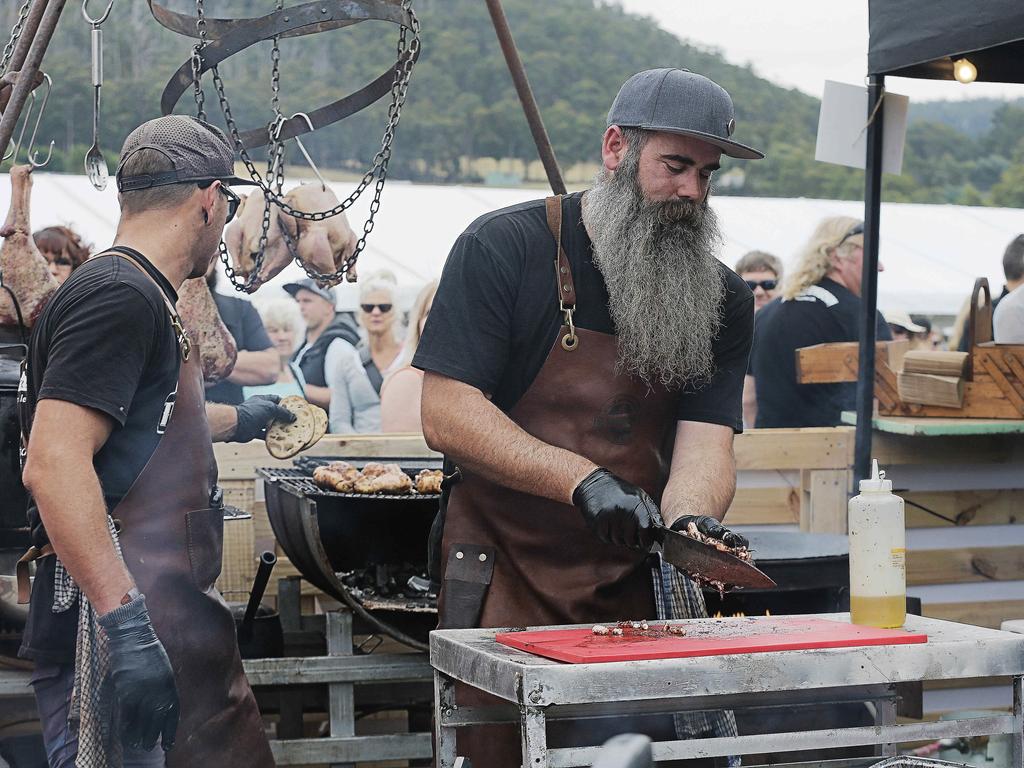 Jimi Anderson doing his barbecue thing at the Taste of the Huon show. Picture: MATHEW FARRELL