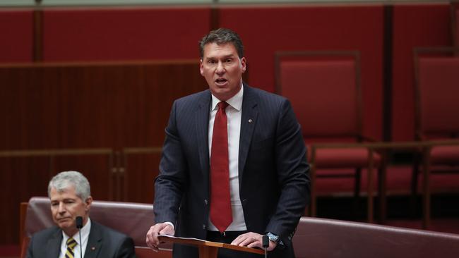 Senator Cory Bernardi delivering his valedictory speech in the Senate Chamber at Parliament House in Canberra. Picture Kym Smith