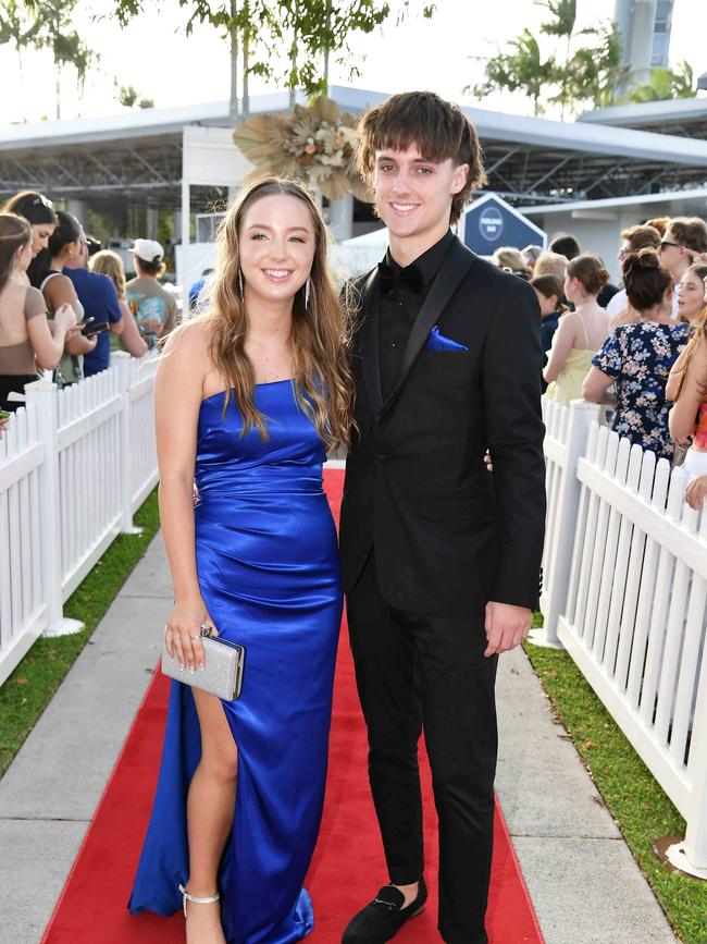 Rylee Kaltwasser and Kian Thorpe at the 2023 Caloundra State High School Year 12 formal. Picture: Patrick Woods.