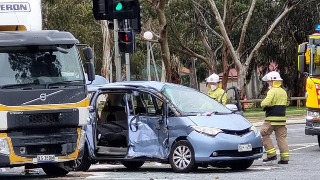 The damage caused after Scaife ran a red light at Para Hills and crashed into the Tarago. Photo: Supplied