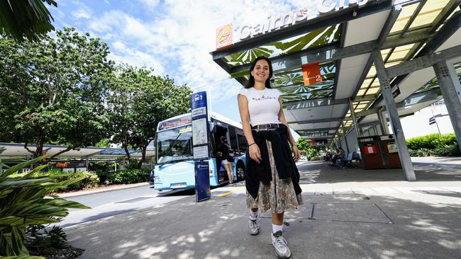 Young Cairns film maker Eleni Geena Adams has written, directed and produced her first short film, shot entirely on a bus with young actors. Picture: Brendan Radke