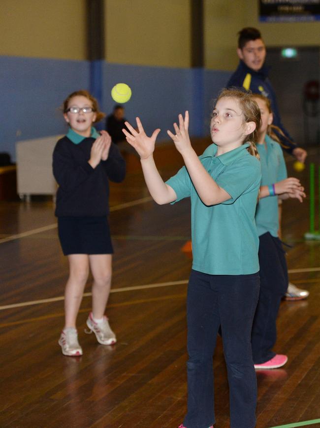 The City of Casey and the Melbourne Stars cricketers host the Melbourne Stars Mega Clinic. Students from Cardinia Primary School have a go. Picture: Susan Windmiller