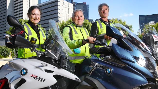 Bloodbikes Melinda Hindson, Chris Renwick and Robert Chrisomalidis. Picture: David Crosling