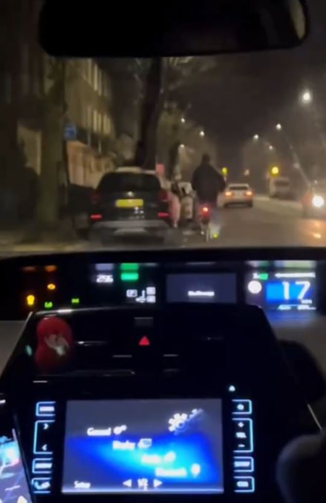 Aussie TikTokers filmed the 3am encounter with Hollywood star Paul Mescal, seen here on his bike in front of an Uber. Picture: TikTok