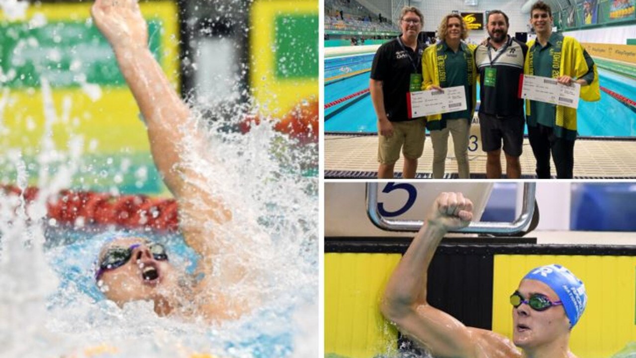 Isaac Cooper. Action shots by Mark Brake/Getty Images. Poolside photo contributed by Rackley Swim Team.