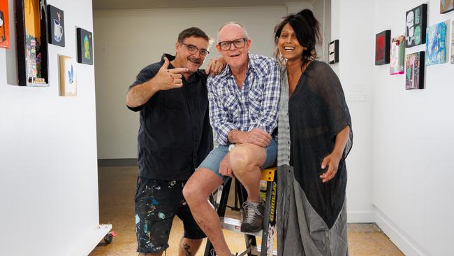 L to R: David Collins, Director of Darwin Street Art Festival, Don Whyte, Owner of Don Whyte Framing and founder of Off Cuts, and Shay Jayawardena, Director of Qubit. Picture: Charlie Bliss Creative.