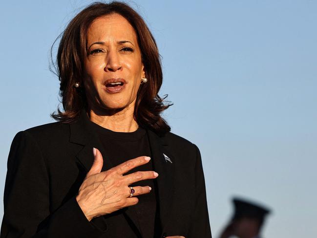 CHARLOTTE, NORTH CAROLINA - OCTOBER 05: Democratic presidential nominee, Vice President Kamala Harris speaks to the media before boarding Air Force Two after assessing the Hurricane Helene recovery response in North Carolina on October 5, 2024 in Charlotte, North Carolina. Harris was briefed on recovery operations at the Charlotte Air National Guard Base, visited a donation drop-off site for storm victims and met with impacted families. According to the Vice Presidentâs office, 74 percent of people who lost electricity during the storm now have power restored.   Mario Tama/Getty Images/AFP (Photo by MARIO TAMA / GETTY IMAGES NORTH AMERICA / Getty Images via AFP)