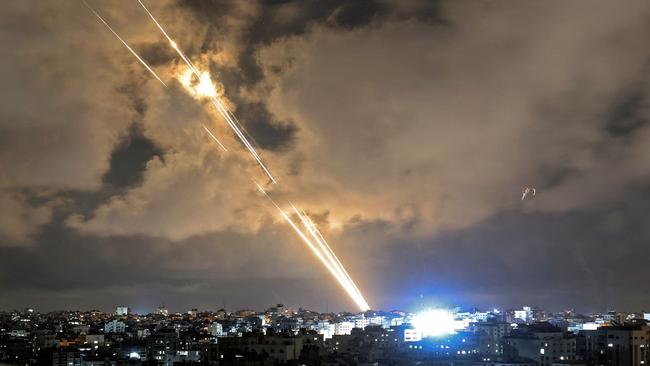 Rockets are launched towards Israel from Gaza City, controlled by the Palestinian Hamas movement.