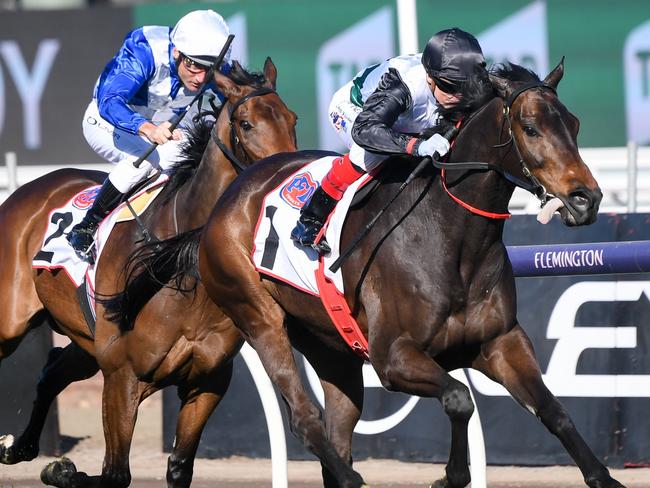 Mr Brightside (NZ) ridden by Craig Williams wins the PFD Food Services Makybe Diva Stakes at Flemington Racecourse on September 16, 2023 in Flemington, Australia. (Photo by Pat Scala/Racing Photos via Getty Images)