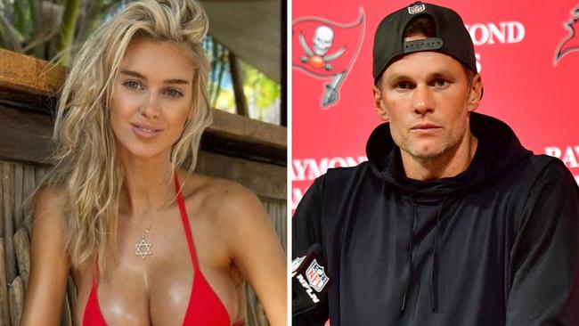 Tom Brady and Veronika Rajek. Photo: Getty, Julio Aguilar and instagram, @veronikarajek