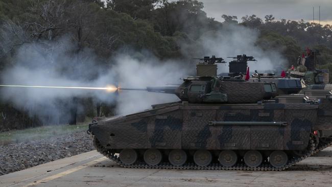 Hanwha Defense Australia Redback Infantry Fighting Vehicles conduct a live fire demonstration during Land 400 Phase 3 user evaluation trials.