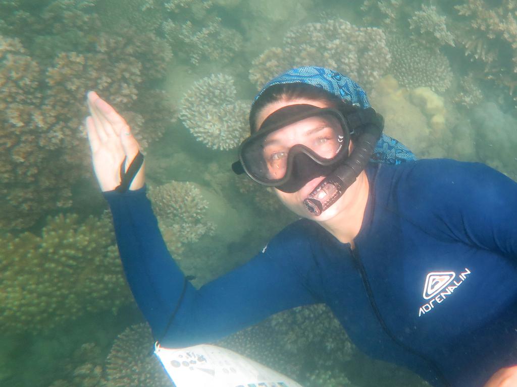 Fitzroy Island marine biologist Laura Pederson helps resort guests identify corals and fish as part of the new visitor experience. Picture: Brendan Radke