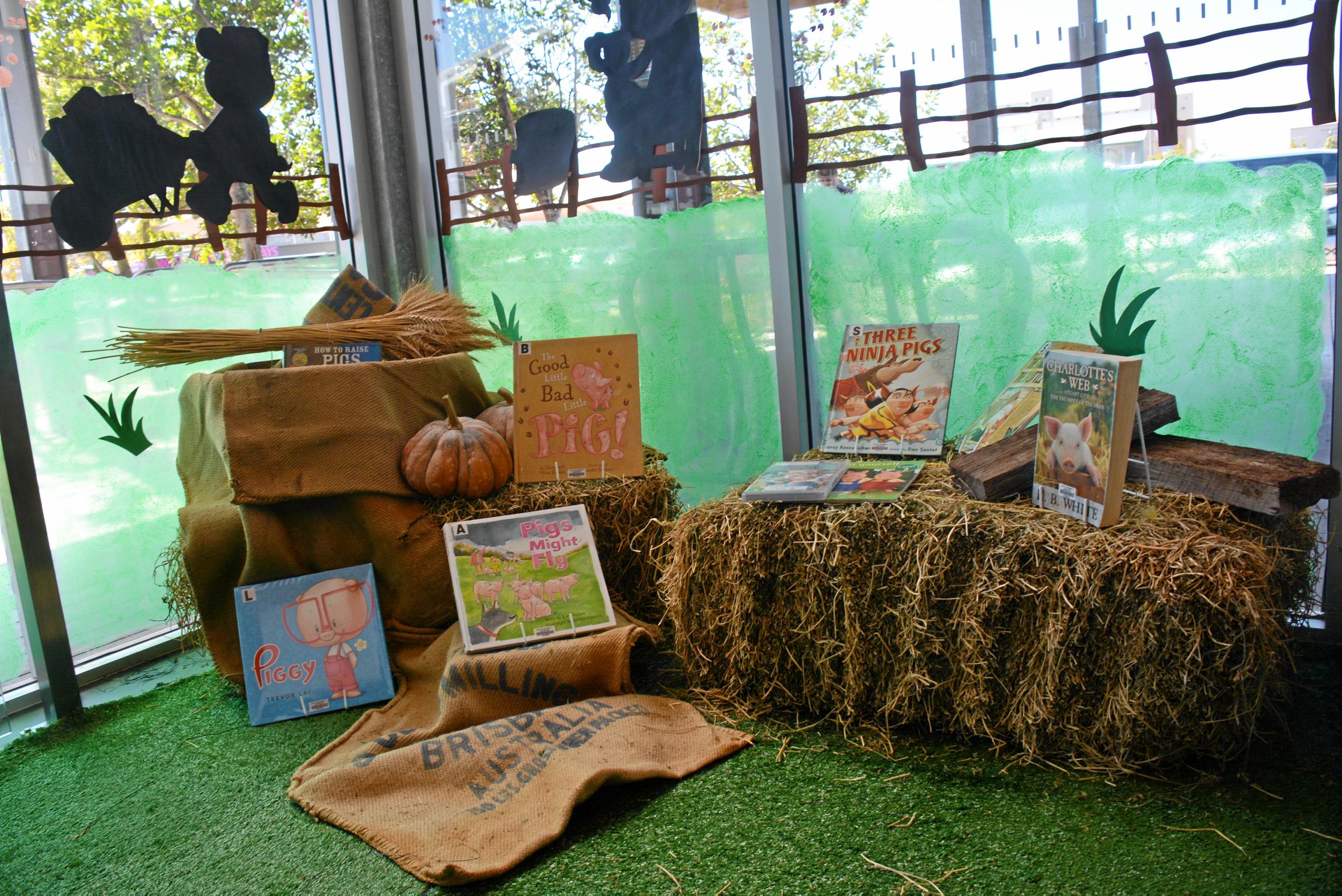 Kingaroy library has found their favourite piggy books ahead of the festival for the Kingaroy BaconFest street window competition. Picture: Jessica McGrath