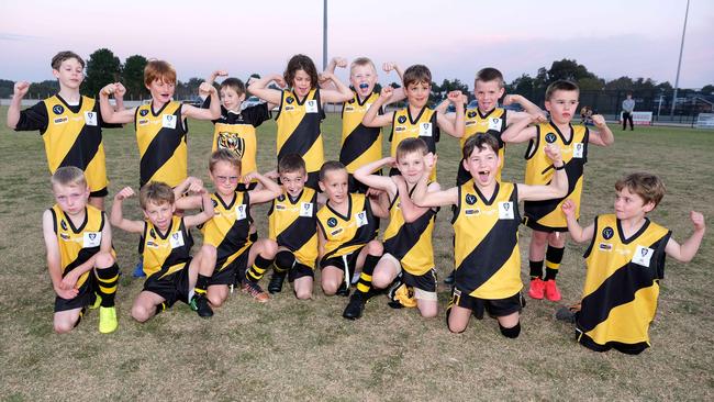 Bannockburn Tigers under-9 football team pull their funniest faces. Picture: Mark Wilson