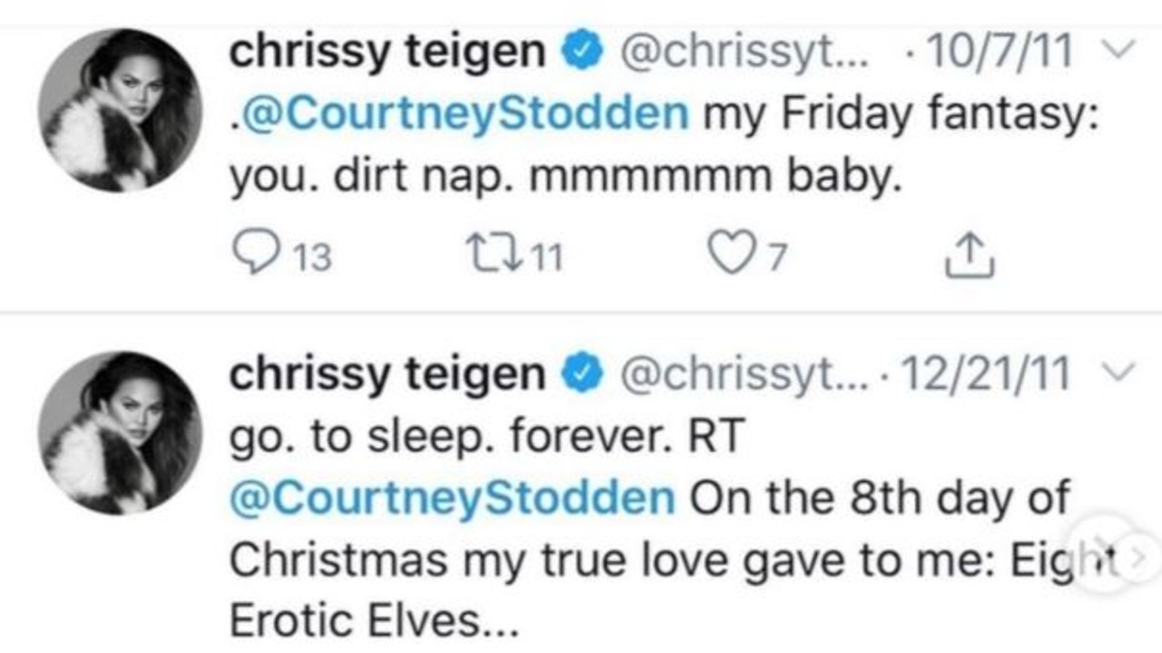 The controversy stems from hurtful tweets Chrissy sent to Courtney a decade ago. Picture: Twitter.