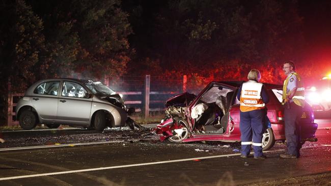 Emergency services at the scene of the crash on Richmond Rd, Berkshire Park, on Sunday morning.