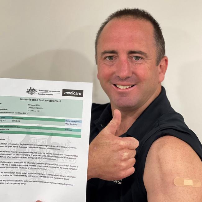 Supplied Editorial Wests Macarthur CEO Daniel Perkiss with his vaccination certificate