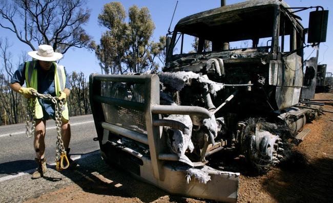 Burnt out semi-trailer.