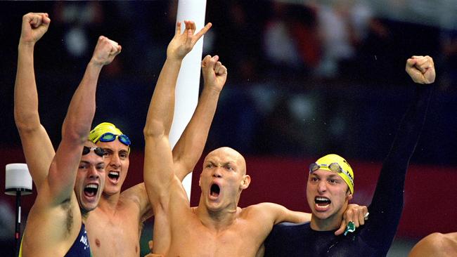 Ashley Callus, Chris Fydler, Michael Klim and Ian Thorpe. Picture: Al Bello/Allsport