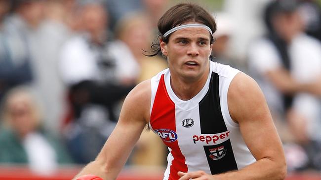 St Kilda’s Hunter Clark is one for the future for Patrick Keam. Picture: Dylan Burns/AFL Photos via Getty Images.