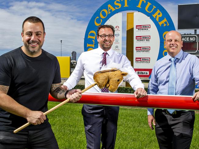 To go with story revealing The high profile GC co-owners of a Magic Millions horse, officially called GoGoldCoast.  (l-r) Simon Gloftis,  Andrew Henderson and Luke Henderson.   Picture: Jerad Williams