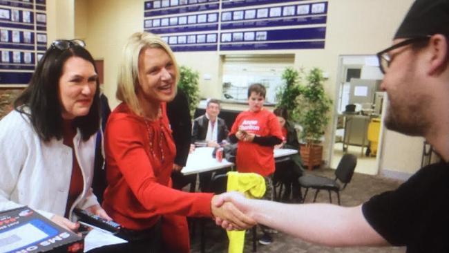 Labor candidate for Robertson Anne Charlton and NSW-based Labor Senator Deborah O’Neill at the election party at Ocean Beach Surf Life Saving Club.