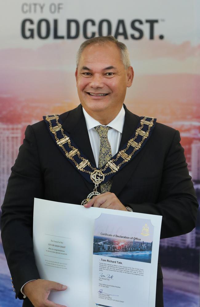 A happy Mayor Tom Tate with his declaration of office. Picture Glenn Hampson