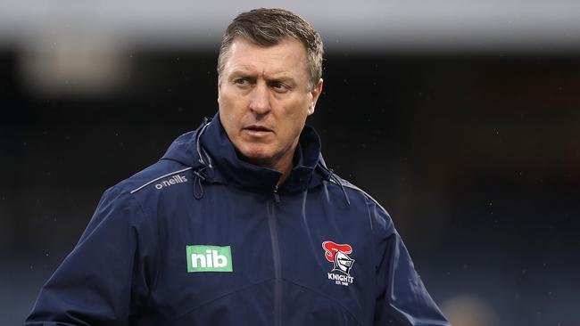 SYDNEY, AUSTRALIA - JUNE 07: Knights assistant coach David Furner looks on before the round four NRL match between the Canberra Raiders and the Newcastle Knights at Campbelltown Stadium on June 07, 2020 in Sydney, Australia. (Photo by Mark Kolbe/Getty Images)