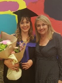 Georgia with her mum after graduating university with a Bachelor of Comms (Journalism) and Bachelor of Laws (Hons).