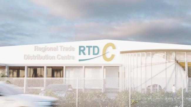 An artist’s impression of the proposed Regional Trade Distribution Centre export facility at Cairns Airport. Picture: Supplied