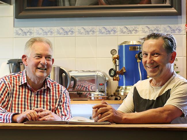 Stephen Estcourt, left, and artist Tom Samek, who do a lot of cooking together. Picture: SAM ROSEWARNE