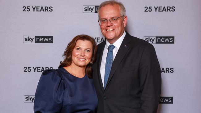 Prime Minister Scott Morrison and wife, Jenny, at the Sky News event. Picture: Justin Lloyd