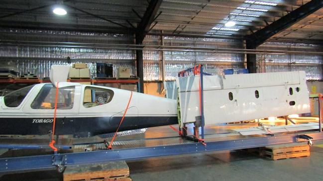 Meth was hidden inside an aircraft stand for this Piper Warrior plane, which at the time in 2017 was SA’s largest meth haul. Picture: Australian Federal Police