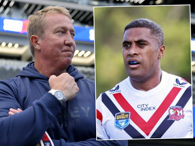 Roosters coach Trent Robinson, and Michaek Jennings. Pictures: News Corp