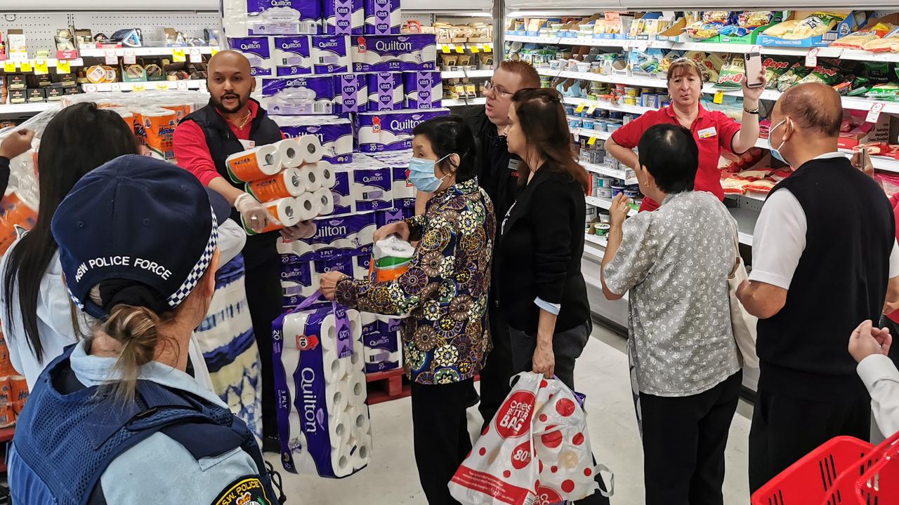 Police were called in to monitor the toilet paper sections of supermarkets to ensure people remained civil and abided by store limits. Picture: James Gourley/AAP