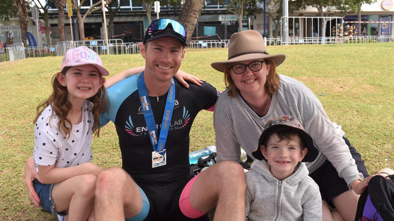 Matt, Catherine, Genevieve and Nick Shelton at the Sunshine Coast Ironman 70.3 at Mooloolaba 2022.