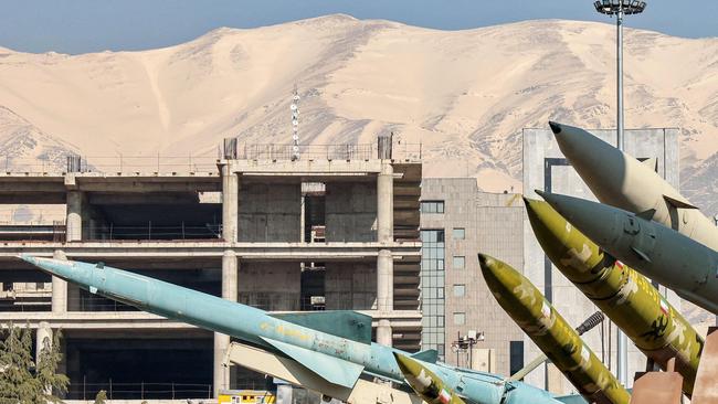 Replicas of Iranian military missiles are displayed at the Holy Defence Museum (dedicated to the 1980-88 Iran-Iraq war) in Tehran. Picture: AFP