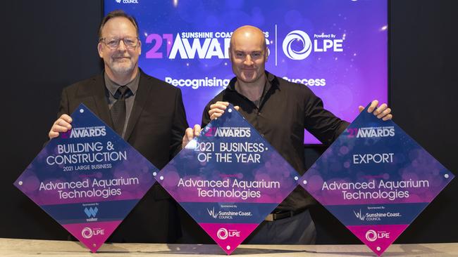 Business of the Year Winners Advanced Aquarium Technologies Tim Eldridge and Jared Curley at Sunshine Coast Business Awards at the Novotel, Twin Waters, on November 13. Picture: Barry Alsop