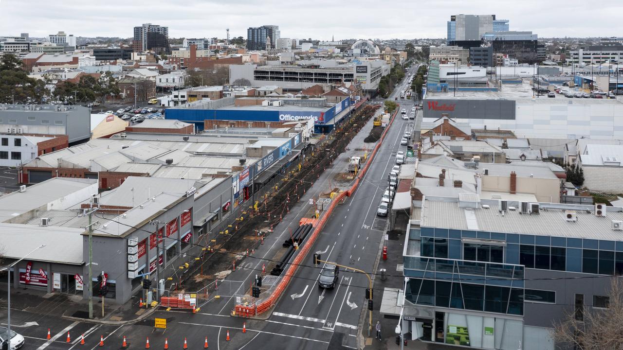 Construction is underway of the third stage of the Green Spine project in Malop St. Picture: Alan Barber