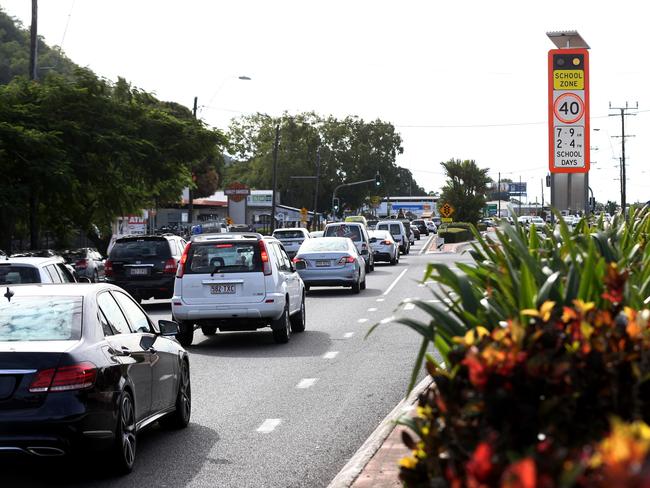 Department of Transport and Main Roads says it has no plans to remove the controversial 40km/h school zone outside Mother of Good Counsel School along busy Cairns arterial Sheridan Street. Picture: Stewart McLean