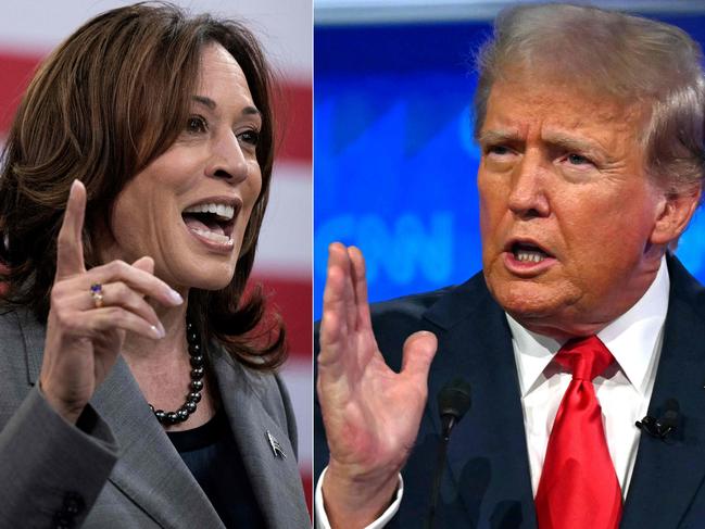 (FILES) (COMBO) This combination of file pictures created on August 3, 2024 shows US Vice President and 2024 Democratic presidential candidate Kamala Harris speaking on March 26, 2024, in Raleigh, North Carolina; and former US President and Republican presidential candidate Donald Trump speaking  in the first presidential debate with US President Joe Biden in Atlanta, Georgia, on June 27, 2024. ABC will host a presidential debate between Republican nominee Donald Trump and Democrat Kamala Harris on September 10, the US television network confirmed on August 8. "Vice President Harris and former President Trump have both confirmed they will attend," the network said on X. (Photo by Brendan Smialowski and ANDREW CABALLERO-REYNOLDS / AFP)