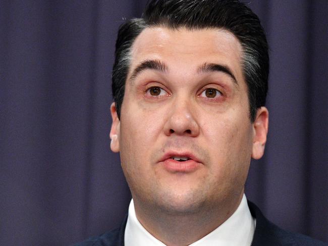 Assistant Minister to the Treas­urer Michael Sukkar at a press conference at Parliament House in Canberra, Wednesday, February 28, 2018. The federal government will recall 2.3 million cars with the defective Takata airbags, which have caused dozens of deaths worldwide, including one death in Australia. (AAP Image/Mick Tsikas) NO ARCHIVING