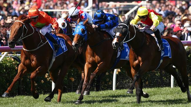 Delectation, right, and Terravista, left, will clash again in the Lightning Stakes. Picture: George Salpigtidis