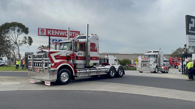 The memorial convoy was led Stuart Baker’s much-loved rig. Image: Gemma Scerri