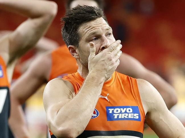 Dejected Toby Greene during the AFL Semi Final match between the GWS Giants and Brisbane Lions at Engie Stadium on September 14, 2024. Photo by Phil Hillyard(Image Supplied for Editorial Use only - **NO ON SALES** - Â©Phil Hillyard )