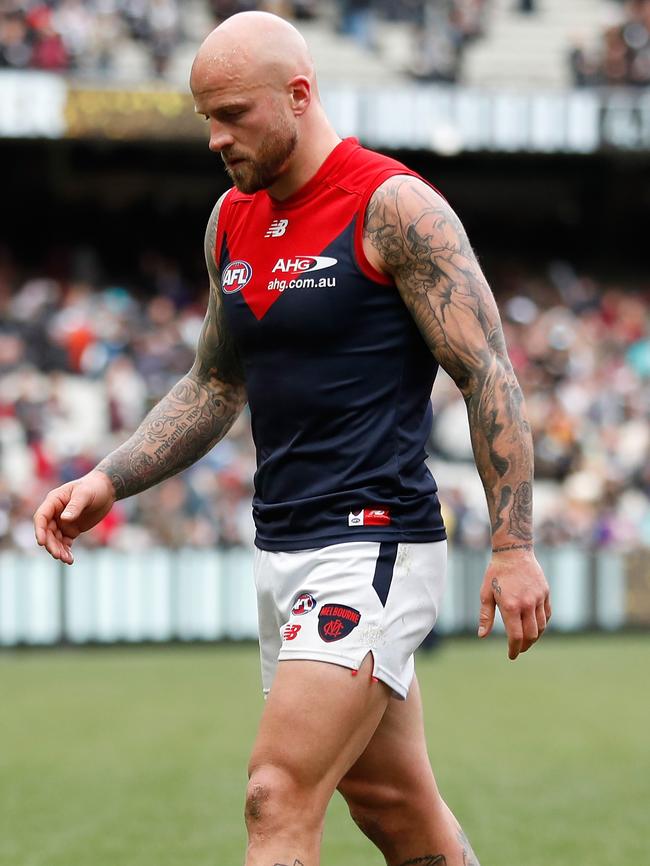 Nathan Jones walks off after losing to Collingwood.