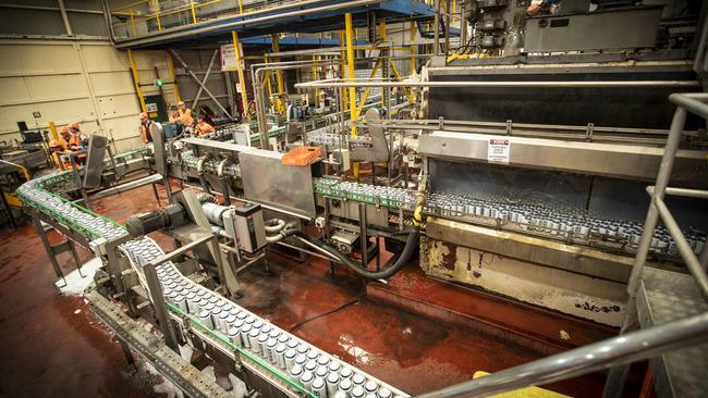 The Cascade Brewery producing cans of water instead of beer for bushfire relief. Picture: LUKE BOWDEN