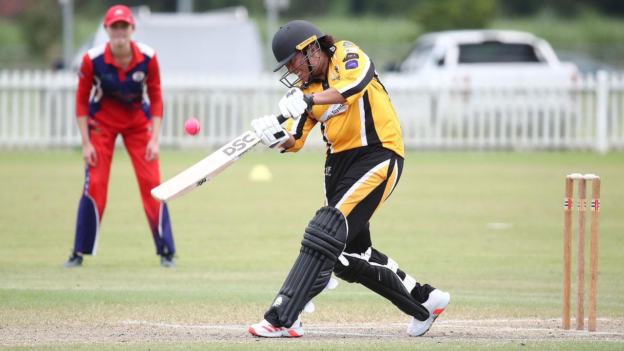 Norths player Paula Fabila bats in the 2020-21 Cricket Far North Ladies grand final match against Mulgrave, held at Walker Road Sporting Precinct, Edmonton. Picture: Brendan Radke